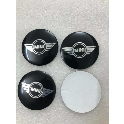 Mini 4x Stickers Caps 56mm For Mini Cooper Wheel Cap Centre Emblem Word Black/Silver