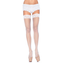 Leg Avenue White Bridal Fishnet Thigh Highs with Lace Top