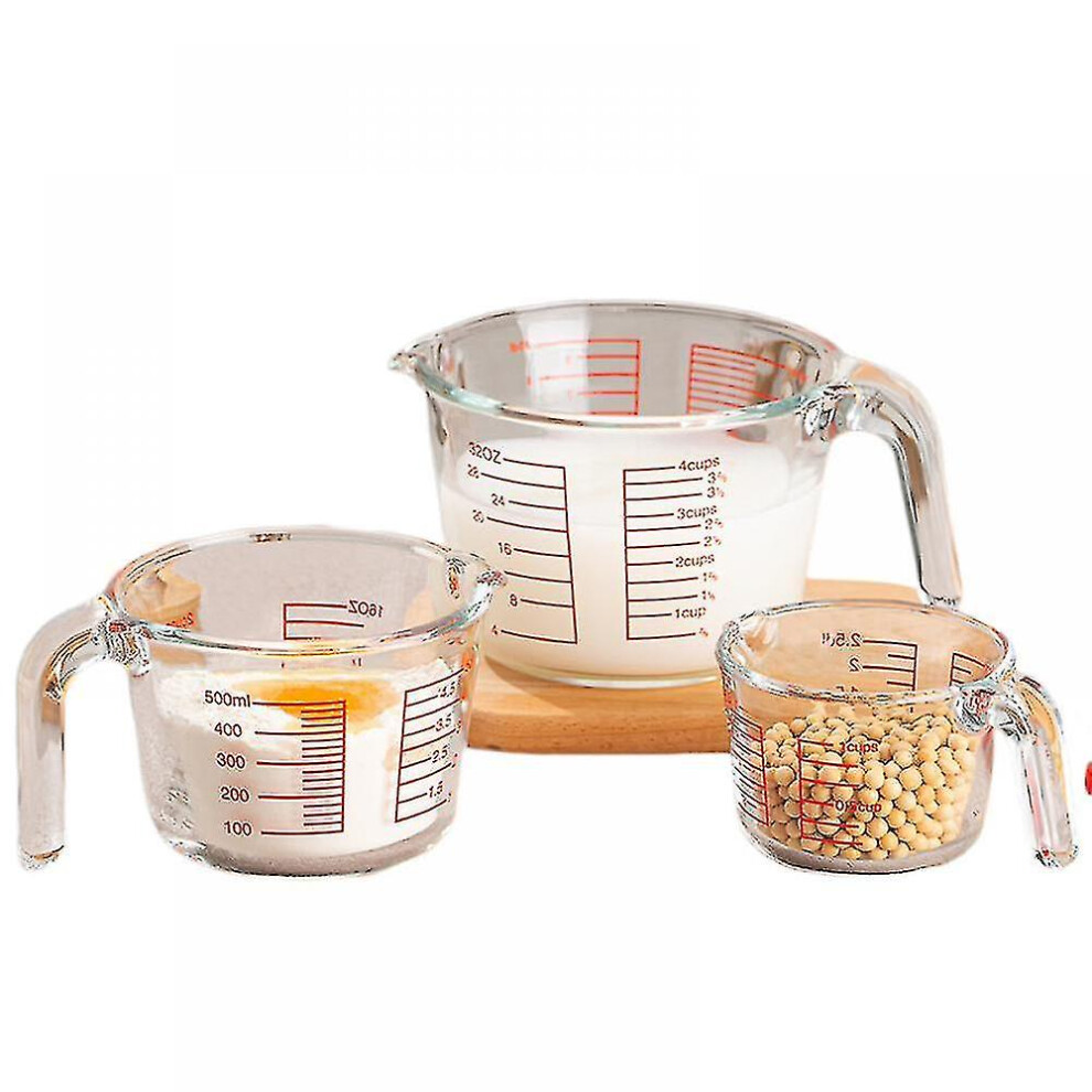 3 Piece Glass Measuring Cup Set 350ml/500ml/1000ml Liquid Measuring Cups Dishwasher Freezer Microwave Preheated Oven Safe