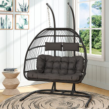 Outdoor Hanging 2-Seater Egg Chair Outdoor Wicker Twins Basket Hanging Chair for Garden