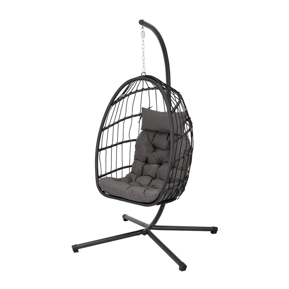 (Black) Hanging Chair with Stand and Cushion