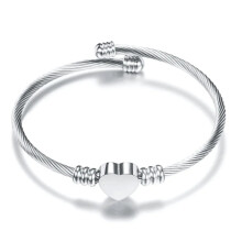 (silver color) Stainless steel love-shaped adjustable wire bracelet three-color titanium steel open bracelet jewelry