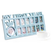 Newborn My First Year Photo Frame, Baby Shower Keepsake Picture Frame First Birthday Giftblue