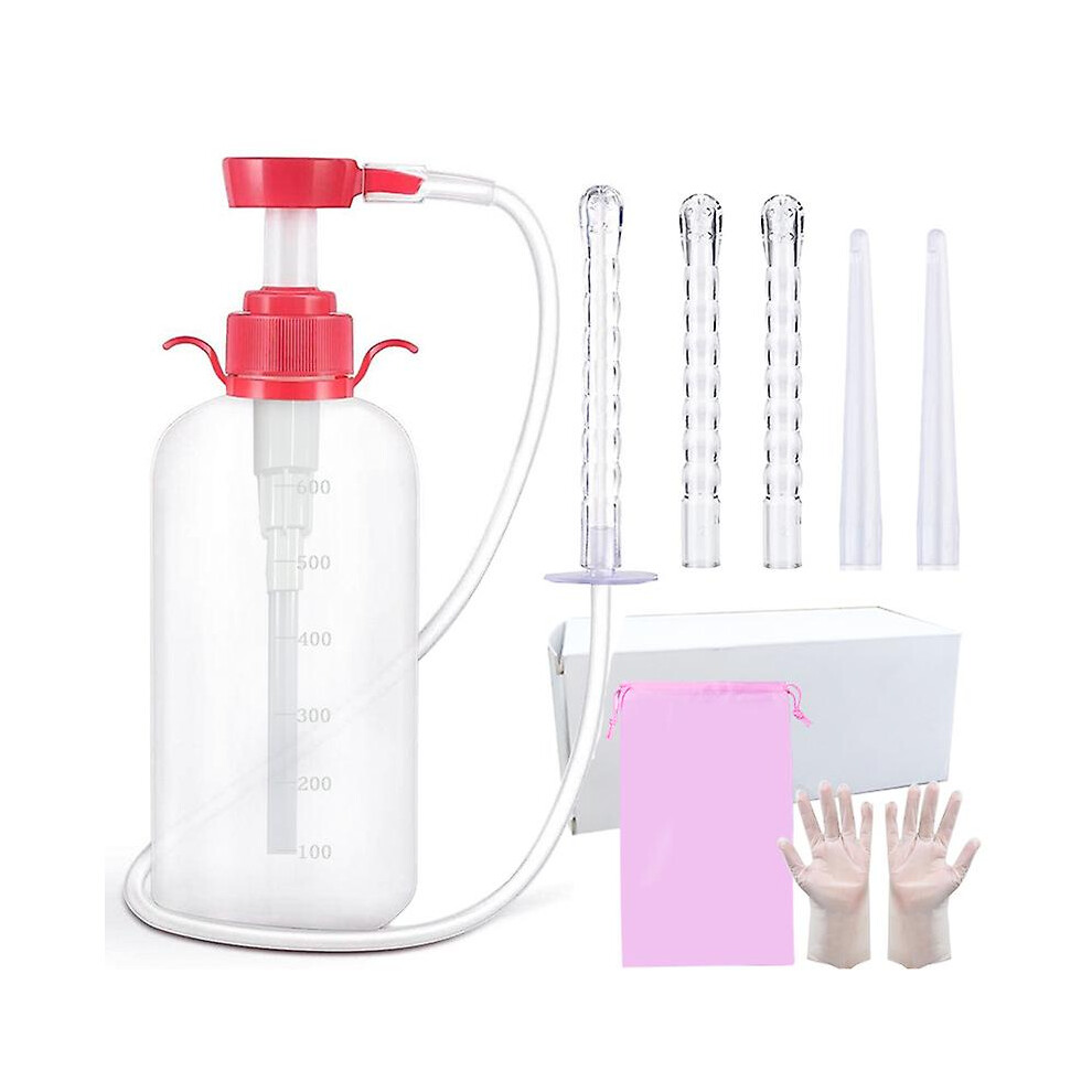 Wabjtam Vaginal Douche Enema Cleaner 600ml Reusable Manual Pressure Anal Vaginal Cleaning System Portable Kit