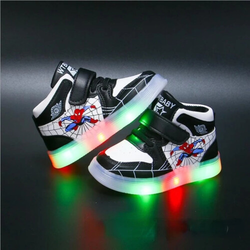 (Black, 25 (Inner 15cm)) Children's Led Light Shoes Fashion Aoger Spiderman Boys Sneakers Girls Cartoon Casual Shoes