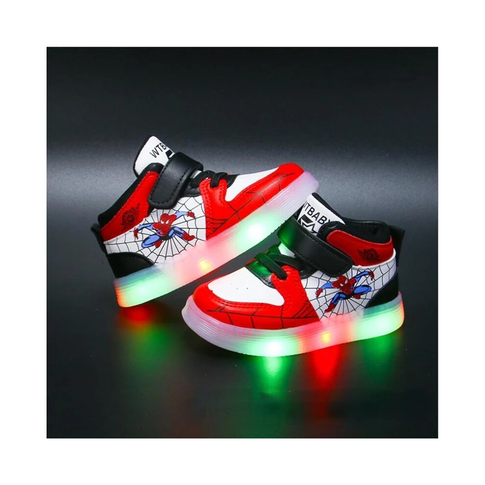 (Red, 28 (Inner 17cm)) Children's Led Light Shoes Fashion Aoger Spiderman Boys Sneakers Girls Cartoon Casual Shoes