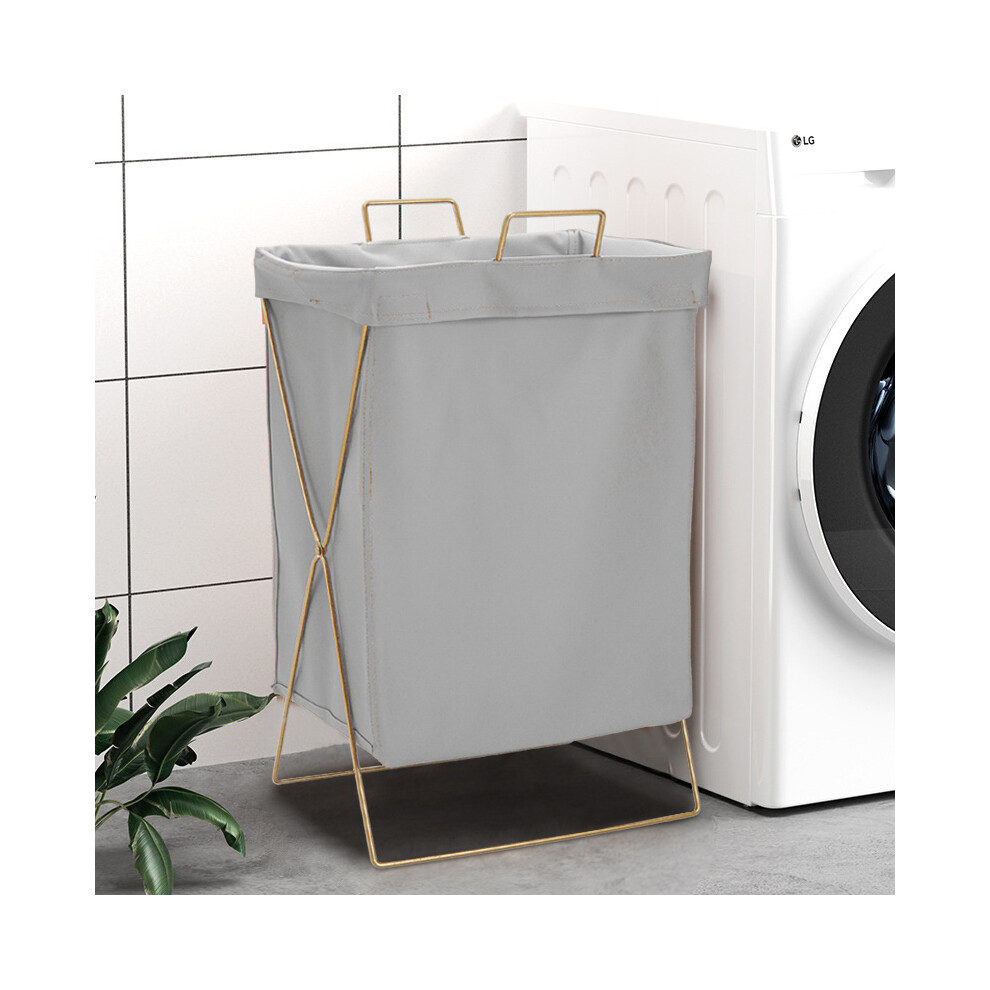 Collapsible PU Leather Laundry Hamper with Metal Frame