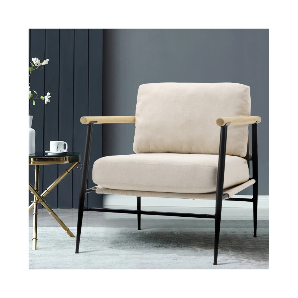 Beige Linen Upholstered Armchair with Thick Cushion Indoor Modern Armchair Garden Gazebo Chair-image-OPC-PF7HPZC-NEW