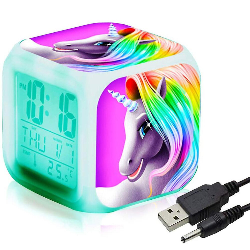 Unicorn Digital Alarm Clocks For Girls, Glowing Night Led Lcd Cube With Light Kids Wake Up Bedside Clock Birthday Gifts For Kids Women Adult Bedroom
