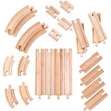 Bigjigs Rail Curves & Straights Wooden Train Track Expansion Pack - 24 Piece Wooden Track train Setsn Train Accessories, Compatible with major Wooden