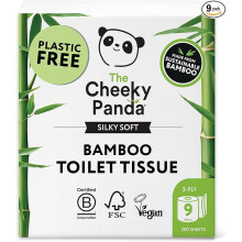 THE CHEEKY PANDA Bamboo Toilet Paper 9 Rolls of Toilet Paper Plastic Free Packaging and Sustainable Toilet Tissue 100% Compostable