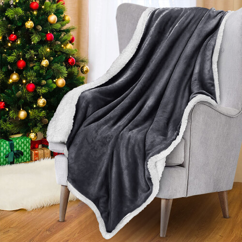(Single Sherpa Blankets) Grey Blankets Sherpa Fleece Single Double King 2