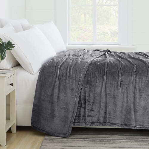 (Double Fleece Blankets) Grey Blankets Sherpa Fleece Single Double King