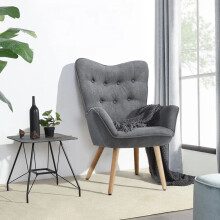 (Grey) Linen Upholstered Tufted Button Accent Armchair