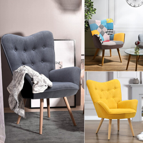 Living And Home (Grey) Linen Upholstered Tufted Button Accent Armchair 2
