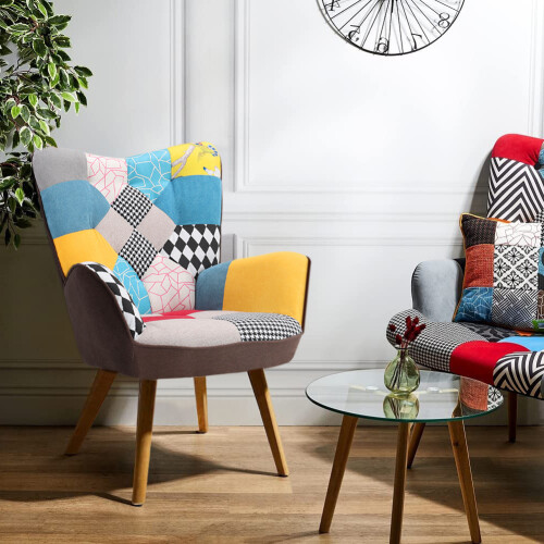 Living And Home (Multicolor) Linen Upholstered Tufted Button Accent Armchair