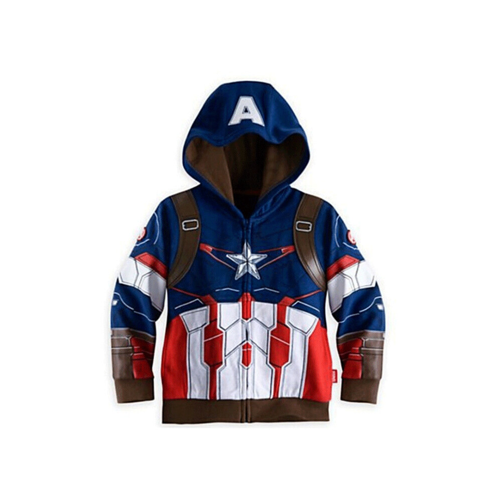 (Blue, 5-6Years) Kids Boys Superhero Sweatshirt Hooded Coat Jackets