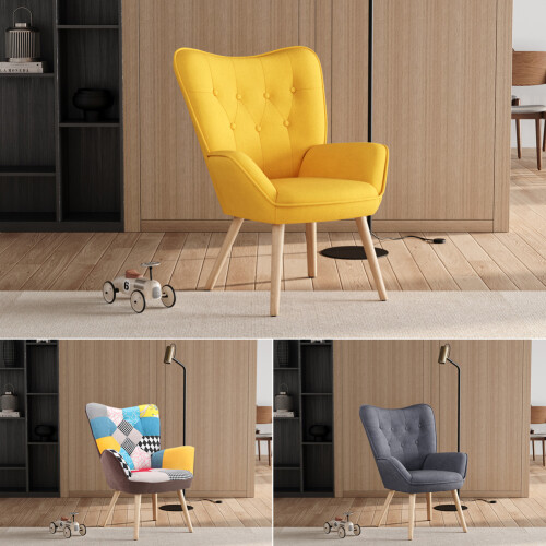 Living And Home (Yellow) Linen Upholstered Tufted Button Accent Armchair 2