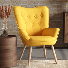 (Yellow) Linen Upholstered Tufted Button Accent Armchair