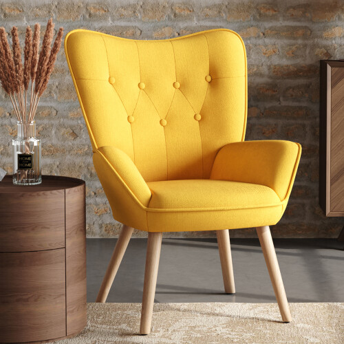 Living And Home (Yellow) Linen Upholstered Tufted Button Accent Armchair