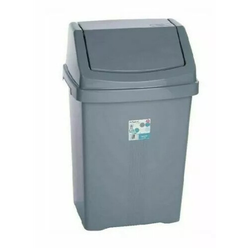 (Silver Grey) 50L Plastic Waste Swing Bin Home Rubbish Dustbin