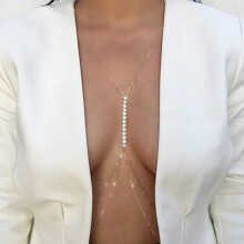 Rhinestones Chest Chain Gold Bikini Bra Chain Harness Body Chain Summer Beach Nightclub Jewelry for Women Girl