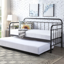 (Black, Trundle) Ickleford Industrial Living Room Bedroom Metal Day Bed Frame w Optional Guest Trundle