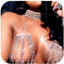 Bling Rhinestone Bra Chain Silver Sparkly Crystal Body Chain Sexy Bikini Nightclub Chest Chains Shiny Ball Party Body Jewelry