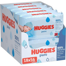Huggies Pure Baby Wipes 18 Packs (1008 Wipes Total) 99 Percent Pure Water Wipes Fragrance Free for Gentle Cleaning and Protection Natural Wet Wipes