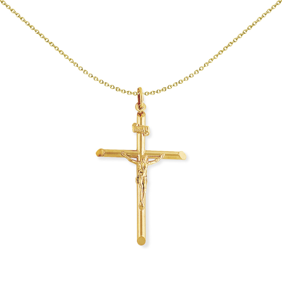 Jewelco London 9ct Yellow Gold Crucifix INRI Jesus Cross Charm Pendant - 32x57mm - CRNR02004
