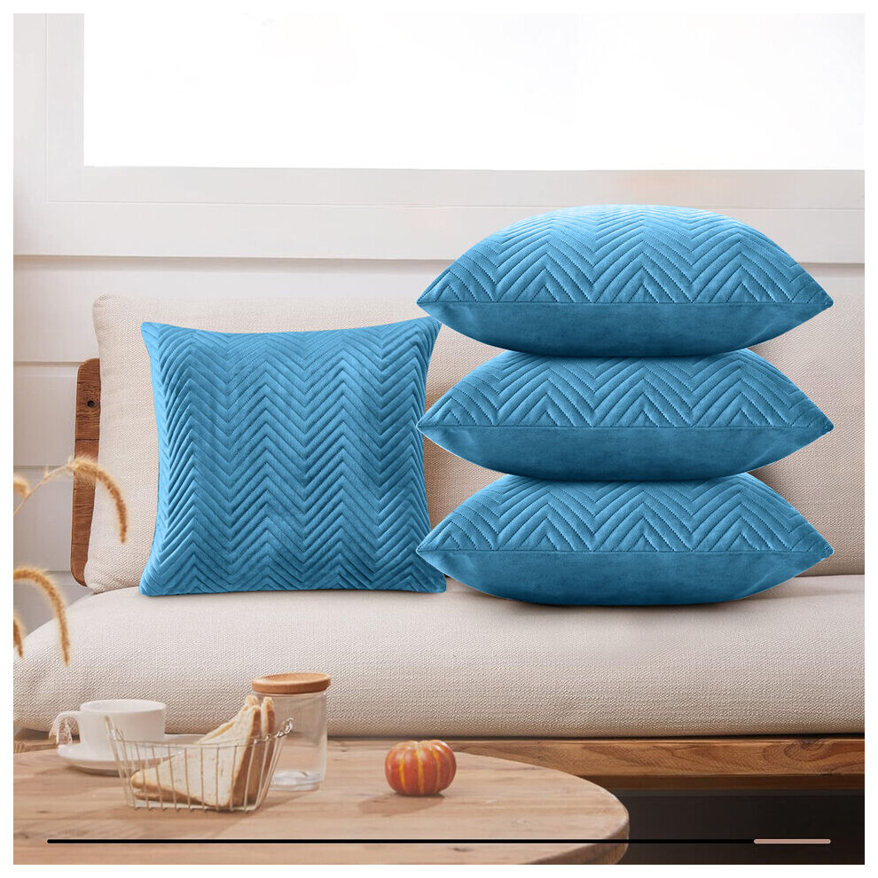 (Pack of 4, Teal) Velvet Embossed Soft Cushion Cover Pack of 1,2 & 4