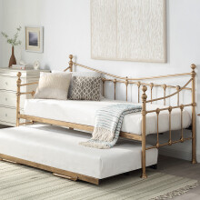 (Brass, Trundle) Newnham Classic Victorian Style Living Room Bedroom Metal Day Bed Frame w Optional Trundle