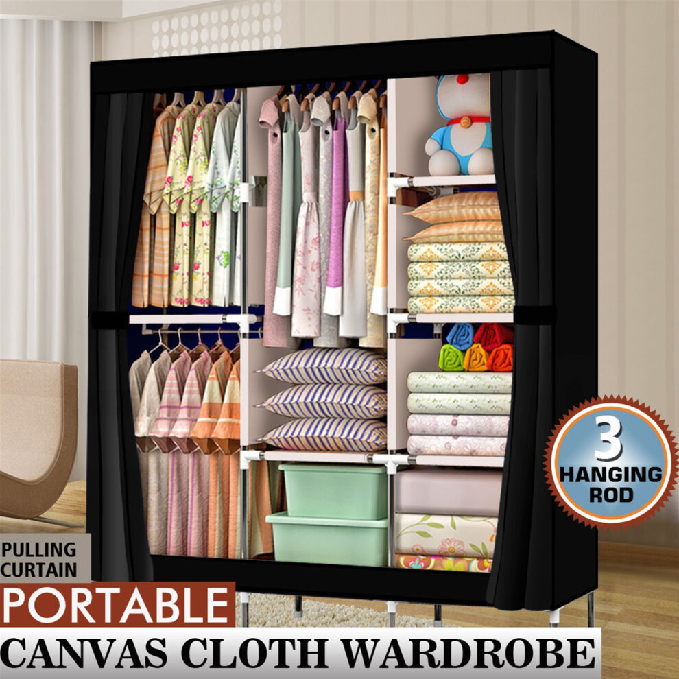 71" Portable Closet Clothes Rack Storage Organizer Wardrobe w/ Shelf