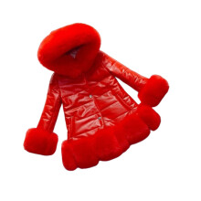 (Red, 2-3 Years) Girls Kids Warm Coat Jacket PU Puffer Fur Hooded