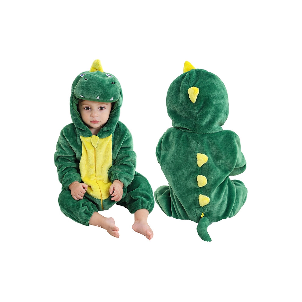 Photos - Fancy Dress  Easter Rabbit Winter Baby Rompers Clothes Costume Flannel Hooded Bodysuits(B New Dinosaur, 13-18 Months)