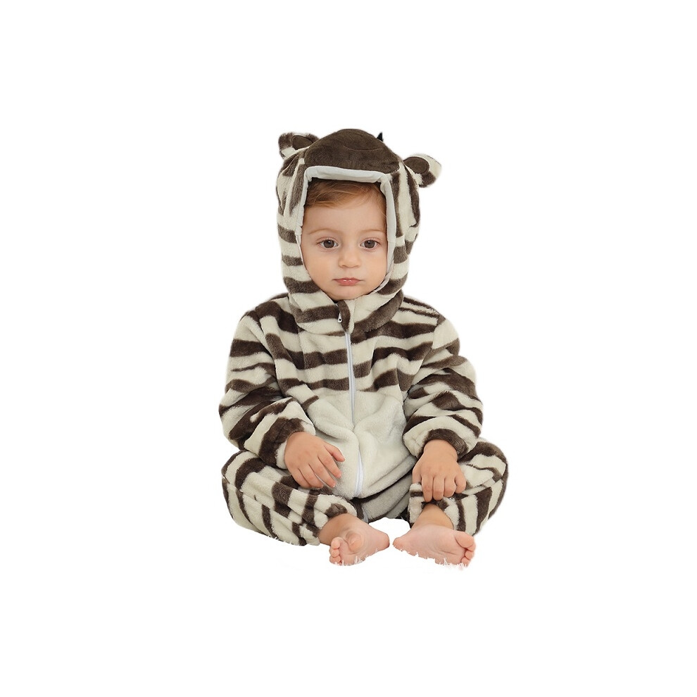 Photos - Fancy Dress  Easter Rabbit Winter Baby Rompers Clothes Costume Flannel Hooded Bodysuits(J Brown Zebra, 30-36 Months)