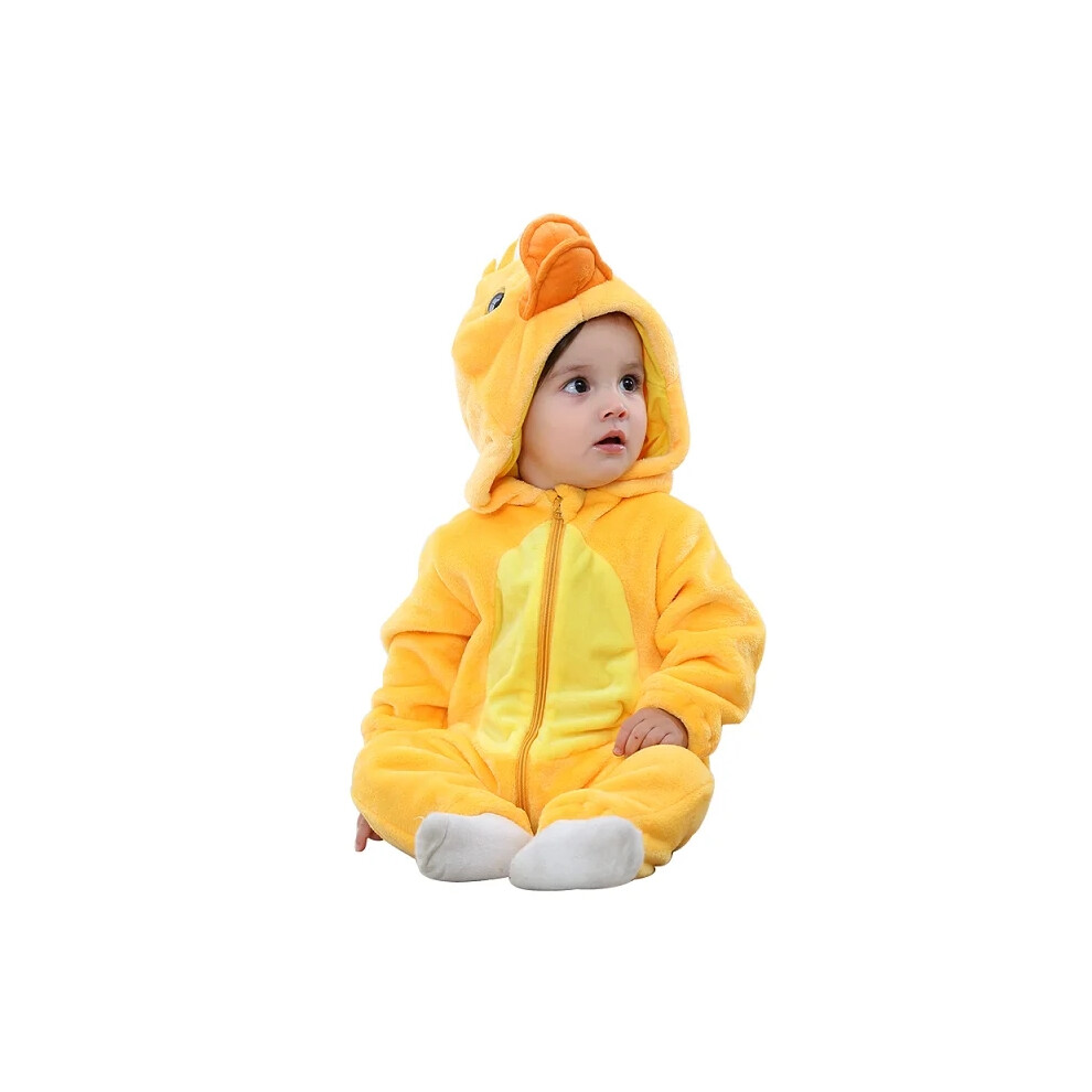 Photos - Fancy Dress  Easter Rabbit Winter Baby Rompers Clothes Costume Flannel Hooded Bodysuits(F New Yellow Duck, 6-12 Months)
