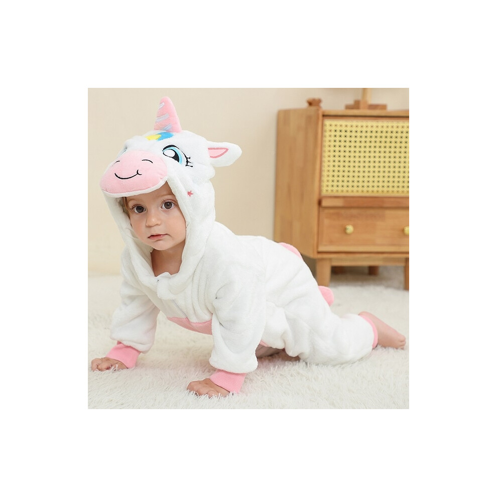 Photos - Fancy Dress  Easter Rabbit Winter Baby Rompers Clothes Costume Flannel Hooded Bodysuits(X White Unicorn, 13-18 Months)