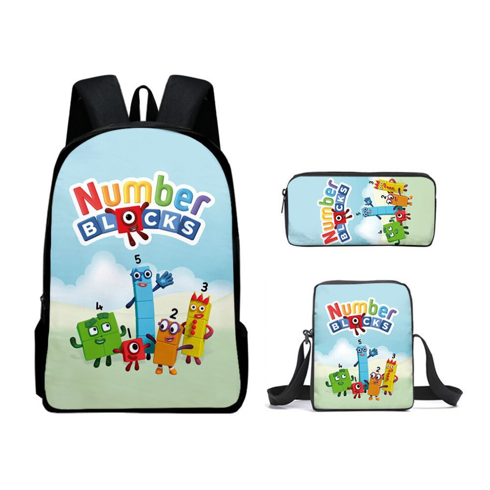 (A1) Numberblocks Student Schoolbag Cartoon Shoulder Bag Crossbody Pencil Case Three Piece Set