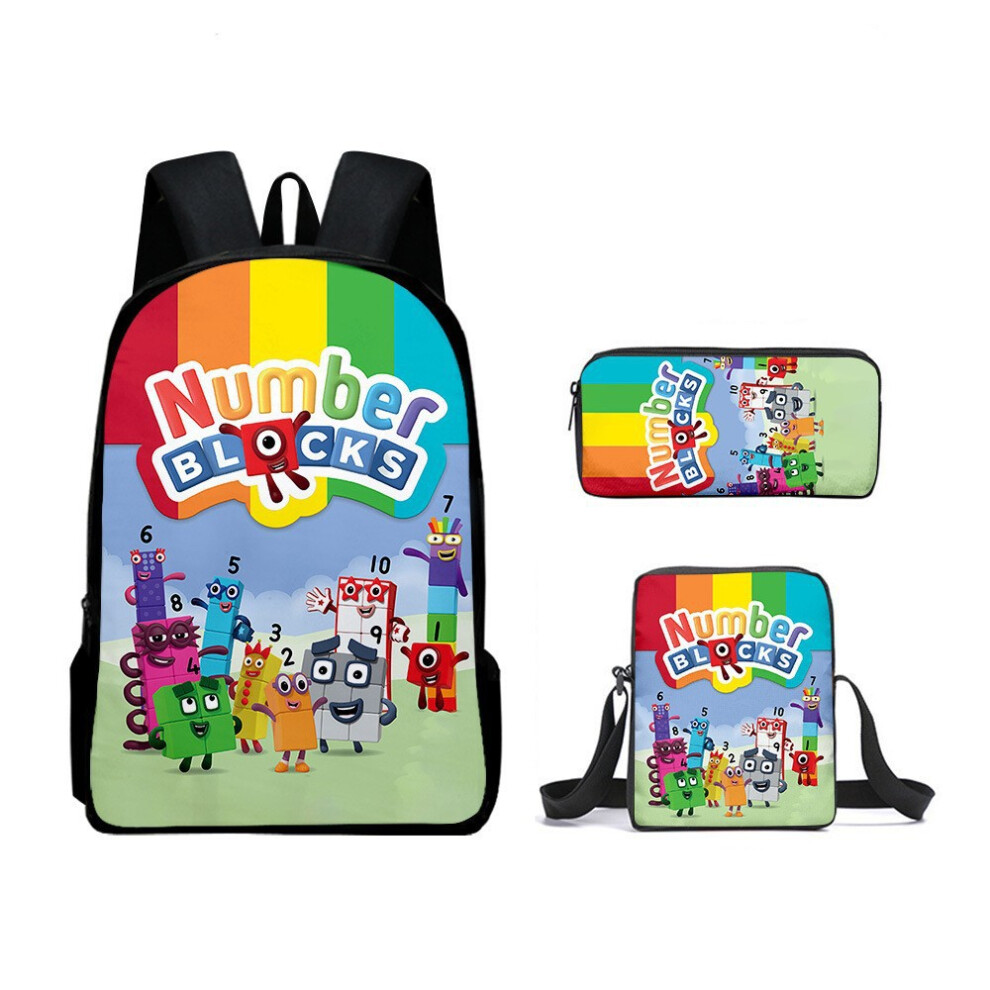 (A5) Numberblocks Student Schoolbag Cartoon Shoulder Bag Crossbody Pencil Case Three Piece Set