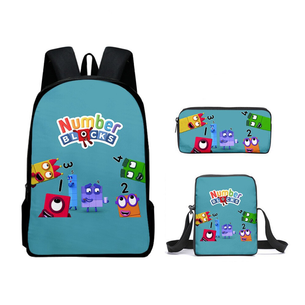 (A6) Numberblocks Student Schoolbag Cartoon Shoulder Bag Crossbody Pencil Case Three Piece Set