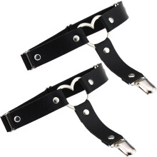 (Black) Women Adjustable Leather Thigh Garter, Heart Shaped Leg Garter with Clips Punk Goth Garter