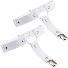 (White) Women Adjustable Leather Thigh Garter, Heart Shaped Leg Garter with Clips Punk Goth Garter