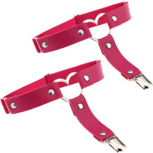 (Rose Red) Women Adjustable Leather Thigh Garter, Heart Shaped Leg Garter with Clips Punk Goth Garter