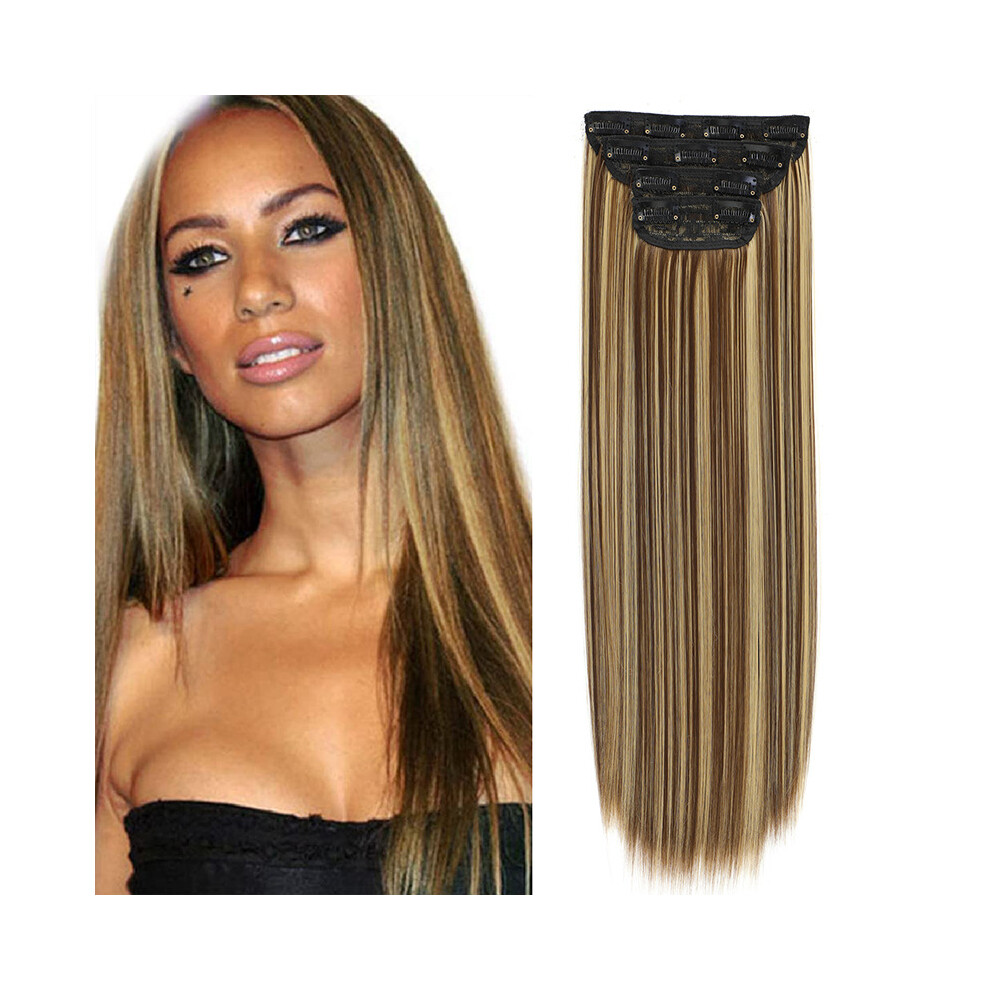 (86H10, 20inches) 4Sets 11 Clips In Long Wavy Synthetic Hair Extension 20Inch Black 4Pcs 180g Thick Hairpieces