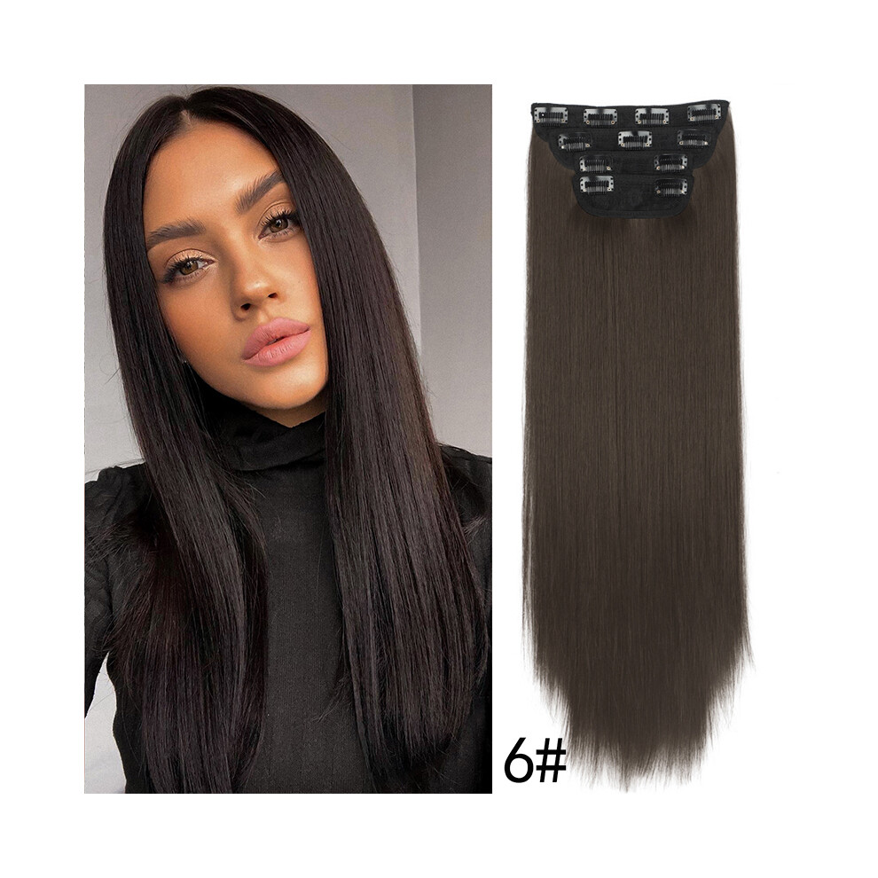 (6, 20inches) 4Sets 11 Clips In Long Wavy Synthetic Hair Extension 20Inch Black 4Pcs 180g Thick Hairpieces