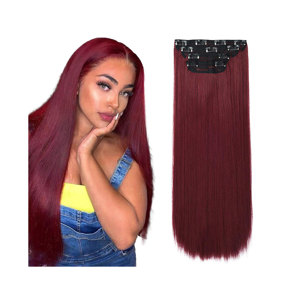 (BUG, 20inches) 4Sets 11 Clips In Long Wavy Synthetic Hair Extension 20Inch Black 4Pcs 180g Thick Hairpieces