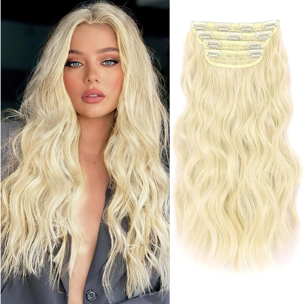 (613A, 20inches) 4Sets 11 Clips In Long Wavy Synthetic Hair Extension 20Inch Black 4Pcs 180g Thick Hairpieces