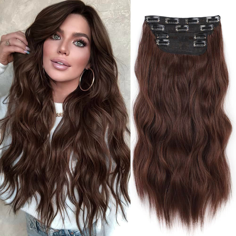 (12, 20inches) 4Sets 11 Clips In Long Wavy Synthetic Hair Extension 20Inch Black 4Pcs 180g Thick Hairpieces
