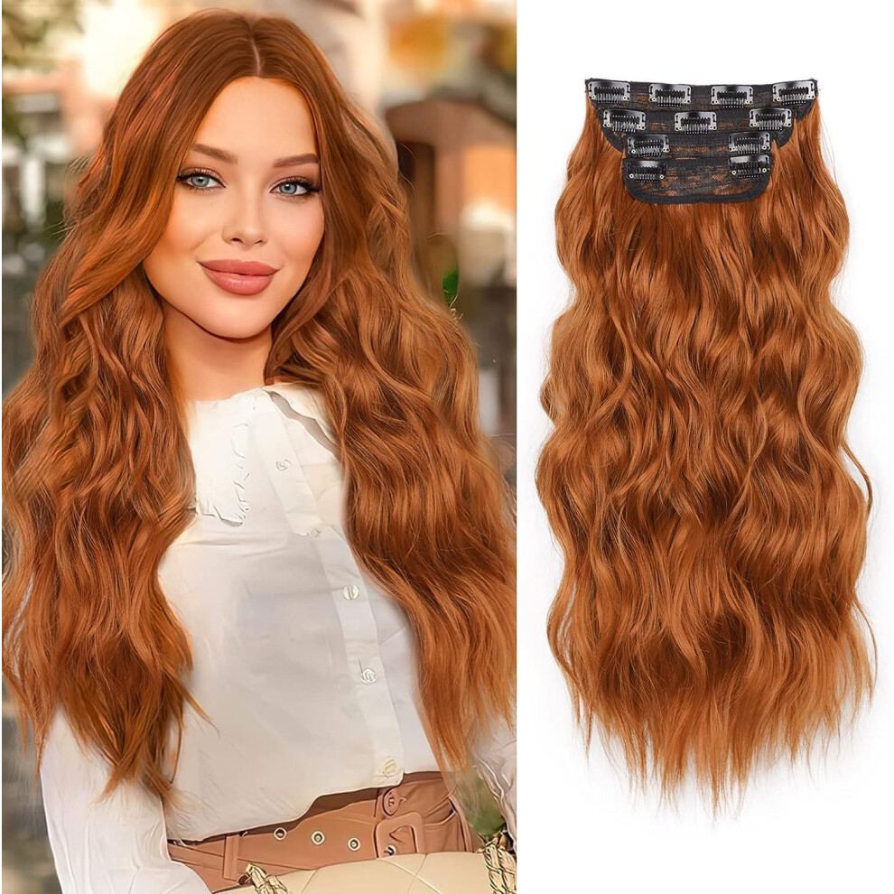(17C, 20inches) 4Sets 11 Clips In Long Wavy Synthetic Hair Extension 20Inch Black 4Pcs 180g Thick Hairpieces